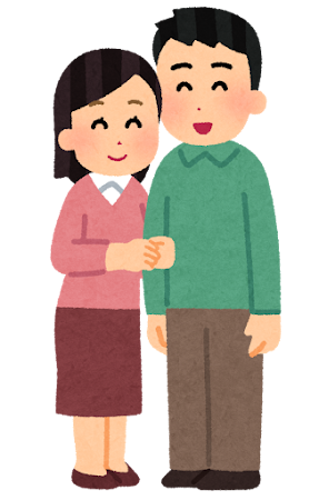 仲良く腕を組む夫婦のイラスト