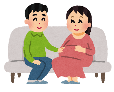 妊娠中の夫婦のイラスト「奥さんをいたわる旦那さん」